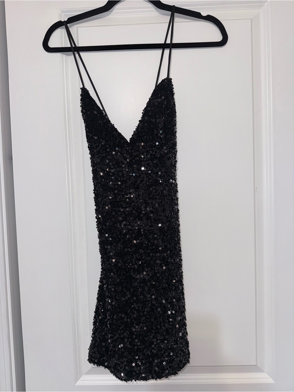 Princess Polly Black Sequin Mini Dress with Spaghetti Straps